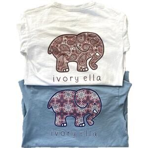 NEW 2 x IVORY ELLA Elephant Long Sleeve Graphic Tee T Shirt Womens Girls Mens XS
